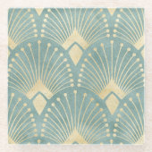 ミントグリーン，金ゴールド,アールデコパターン，ヴィンテージ，レトロ，M ガラスコースター (正面)