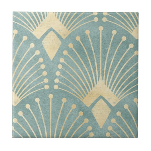 ミントグリーン,金ゴールド,アールデコパターン,ヴィンテージ,レトロ,M タイル (正面)