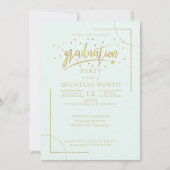 ミントグリーンID508上の幾何学的な卒業金ゴールド 招待状 (正面)