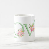 ミントグリーンLOVE,赤面ピンクローズバレンタインデー コーヒーマグカップ (中央)