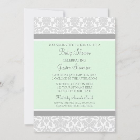 ミントグレイダマスクカスタムベビーシャワー招待状 招待状 (裏面)