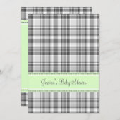 ミントグレイプレイドカスタムベビーシャワー招待状 招待状 (正面/裏面)