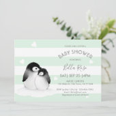 ミントグレーペンギンベビーシャワー招待状 招待状 (スタンド正面)