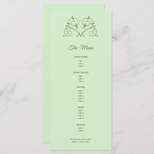 ミントコースメニュー数々ののつる植物ハート メニュー (正面/裏面)