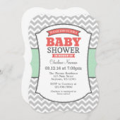 ミントコーラルグレーシェブロンベビーシャワー招待状 招待状 (正面/裏面)