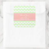 ミントコーラルシェブロンサンキュー結婚式の引き出物ラベル スクエアシール (バッグ)