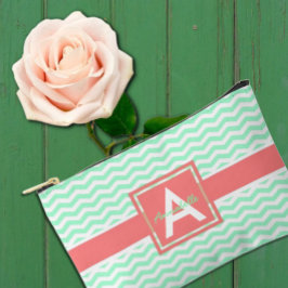 ミントコーラルシェブロン アクセサリーポーチ