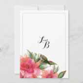 ミントコーラルピンク白色金ゴールドグリッター結婚フローラ 招待状 (裏面)