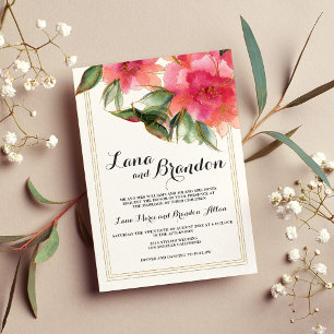ミントコーラルピンク白色金ゴールドグリッター結婚フローラ 招待状