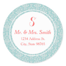 ミントコーラルラウンドダマスク住所 シールステッカー