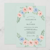 ミントコーラル芍薬の結婚式 招待状 (正面/裏面)