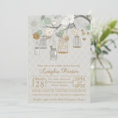 ミントゴールドグリッター ブライダルシャワー メイソンジャー ケージ 招待状 (スタンド正面)