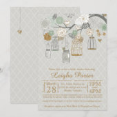 ミントゴールドグリッター ブライダルシャワー メイソンジャー ケージ 招待状 (正面/裏面)