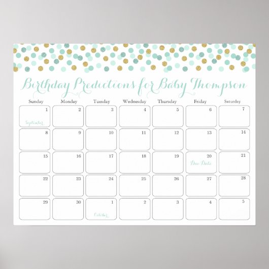 ミントゴールドベイビー誕生日予測カレンダー ポスター (正面)