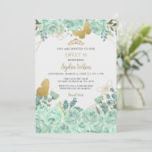 ミントゴールド フラワー ティアラ バタフライ スウィート16 招待状 (スタンド正面)