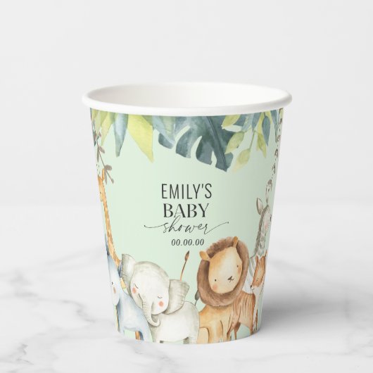 ミントサファリの動物男女兼用の赤ちゃんシャワー 紙コップ (裏面)
