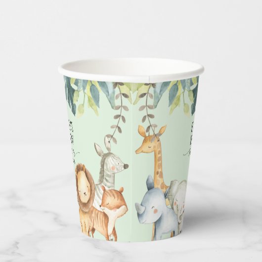 ミントサファリの動物男女兼用の赤ちゃんシャワー 紙コップ (右)