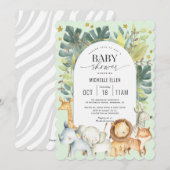 ミントサファリをテーマにしたかわいい現代の赤ちゃん男の子と女の子 招待状 (正面/裏面)