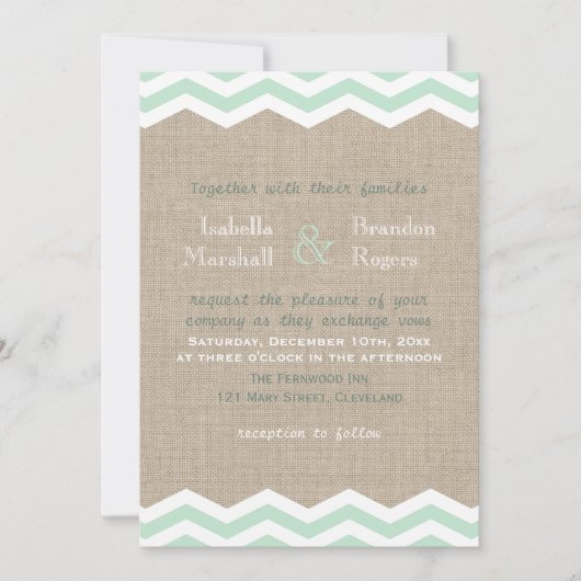 ミントシェブロンオンバーラップ結婚式招待状 招待状 (正面)