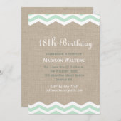 ミントシェブロンオンバーラップ誕生日招待状 招待状 (正面/裏面)