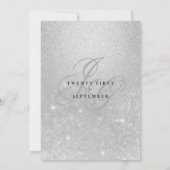 ミントシルバーモノグラムグラデーションイニシャル結婚グリッター 招待状 (裏面)