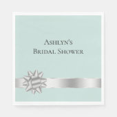 ミントシルバーリボンボウ ブライダルシャワー スタンダードランチョンナプキン (正面)
