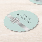 ミントシルバーリボン ボウ ブライダルシャワー ペーパーコースター (アングル)