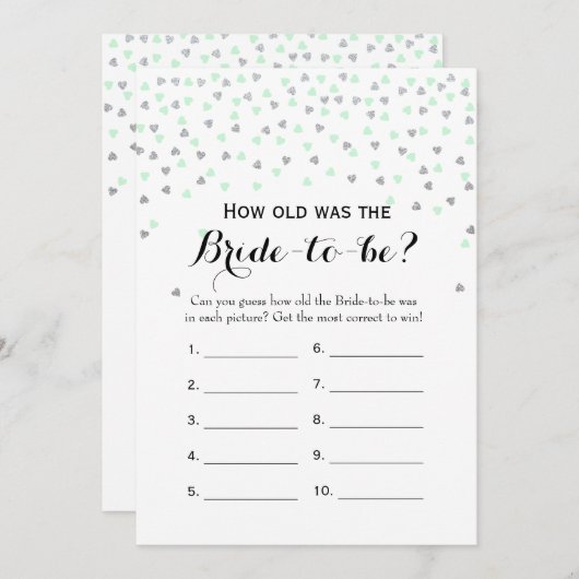 ミントシルバー2xブライダルシャワーゲームオールド |アドバイス アドバイスカード (正面/裏面)