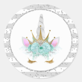 ミントシルバー&金ゴールドユニコーンプリンセス ラウンドシール