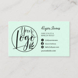 ミントシンプルグリーンのヘアメイクアップフォトロゴqrコード 名刺