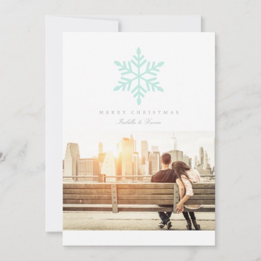 ミントシンプルーのスノーフレーク |ホリデーフォトカード シーズンカード (正面)
