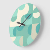 ミントシーフォーティール（緑がかった色）ブルーグリーンレトロアートパターン ラージ壁時計 (傾斜)