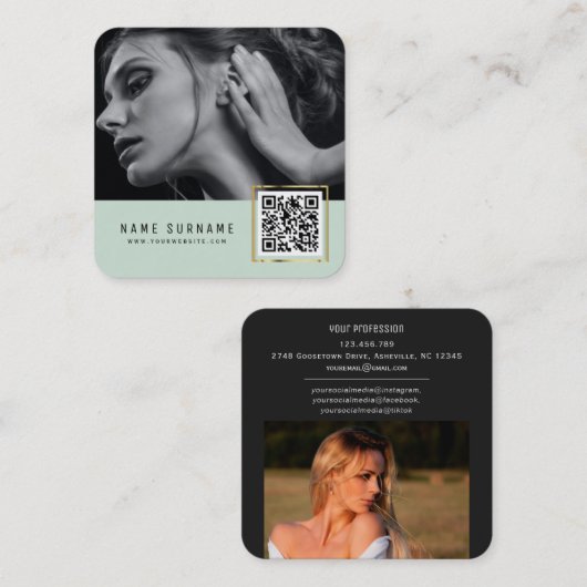 ミントスキャン可能なバーコードQRコード写真  スクエア名刺 (正面/裏面)