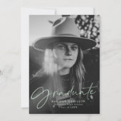 ミントスタイリッシュグリーンスクリプト写真卒業 案内状 (正面)