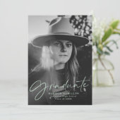 ミントスタイリッシュグリーンスクリプト写真卒業 案内状 (スタンド正面)