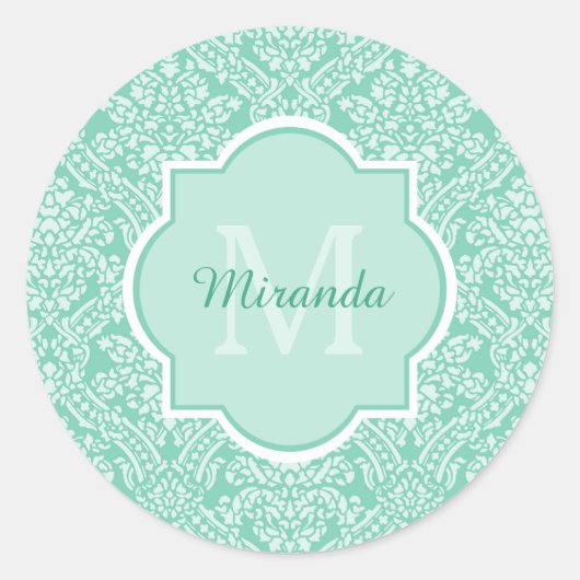 ミントスタイリッシュグリーンダマスクモノグラム ラウンドシール (正面)