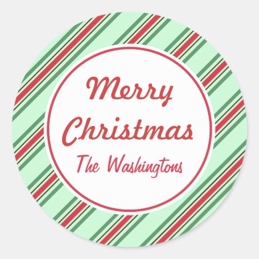 ミントストライプクリスマスのシール ラウンドシール (正面)
