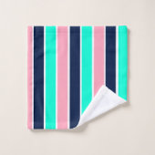 ミントストライプグリーン、ピンク、ネイビーブルーの各ブランド バスタオルセット (ウォッシュタオル)