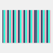 ミントストライプグリーン、ピンク、ネイビーブルーの各ブランド ラッピングペーパーシート (正面)