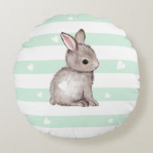 ミントストライプハート灰色のバニー枕 ラウンドクッション (正面)