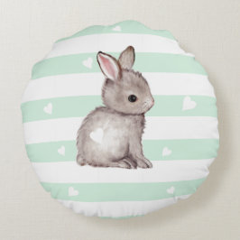 ミントストライプハート灰色のバニー枕 ラウンドクッション