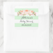 ミントストライプピンクウォーターカラーフローラベビーシャワーラベル スクエアシール (バッグ)