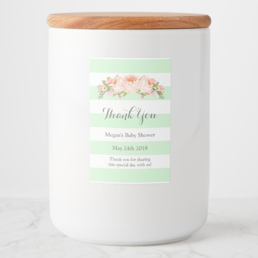 ミントストライプフローラピーチ赤ちゃんシャワーラベル フードラベル (正面)