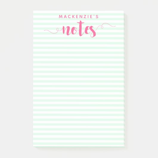 ミントストライプブラシとピンクブラシスクリプトのポストイットノート ポストイット (正面)