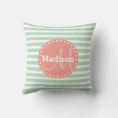 ミントストライプーズコーラルモノグラム クッション (裏面)