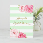 ミントストライプーズピンクウォーターカラーフラワーズブライダルシャワー 招待状 (スタンド正面)
