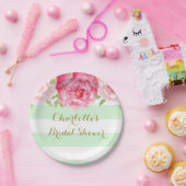 ミントストライプーズピンクウォーターカラーブライダルシャワープレート ペーパープレート (パーティー)