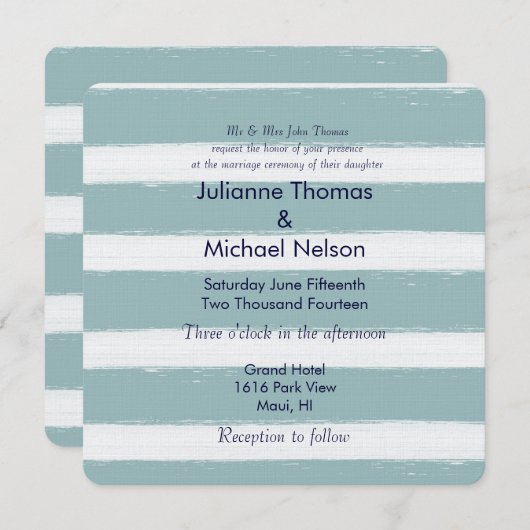 ミントストライプ航海のいかり結婚ズ 招待状 (正面/裏面)