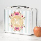 ミントストライプ金ゴールドズ水彩花モノフェイクグラム メタルランチボックス (インサイチュ)