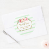 ミントストライプ金ゴールドピンクフローラ結婚式の引き出物ラベル ラウンドシール (封筒)